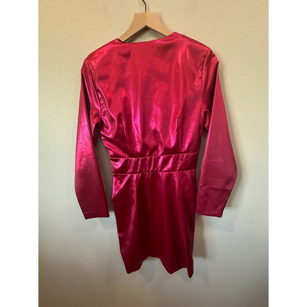Zara Metallic Mini Dress Womens Small Pink V-Neck Long Sleeve Party Glam (Flaw) - Picture 16 of 16